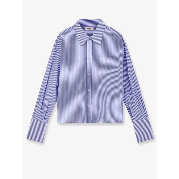 Celine Women Cropped Striped Cotton Shirt